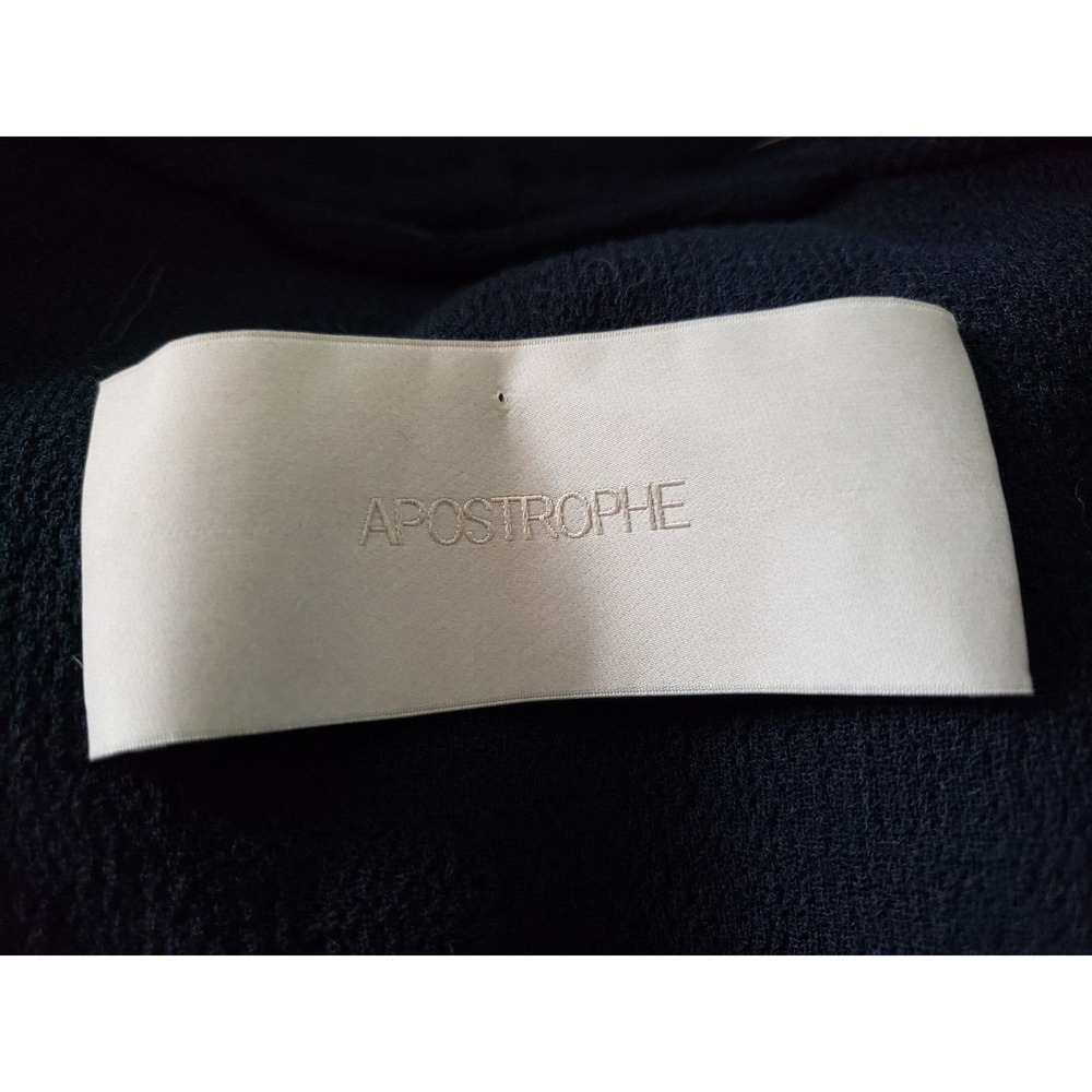 Apostrophe Womens‎ 42 L 100% Wool Coat Belted Lambskin Leather Pockets Dark Navy - Picture 12 of 13